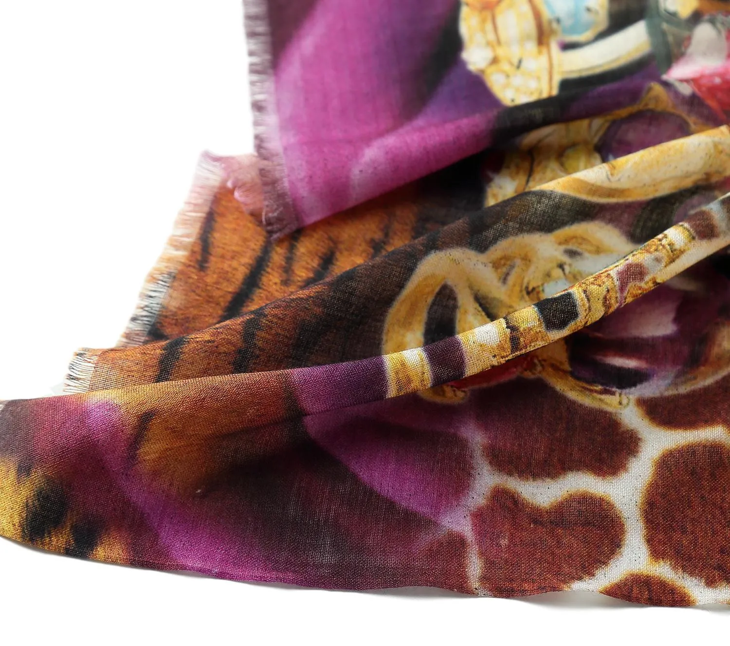100% Wool Scarf Purple and Brown Leopard Print WO3015