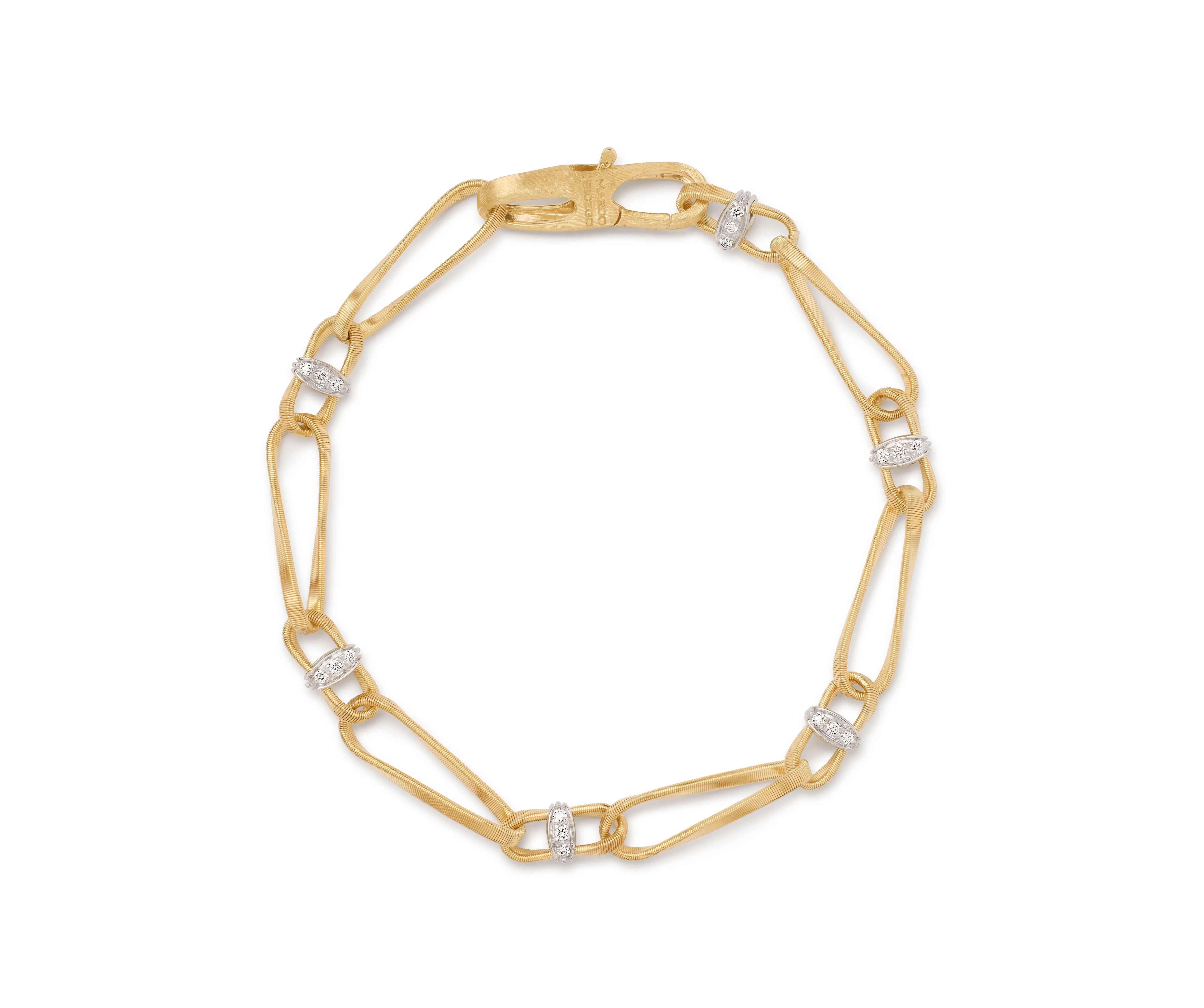 18K YELLOW GOLD TWISTED COIL LINK BRACELET WITH DIAMONDS