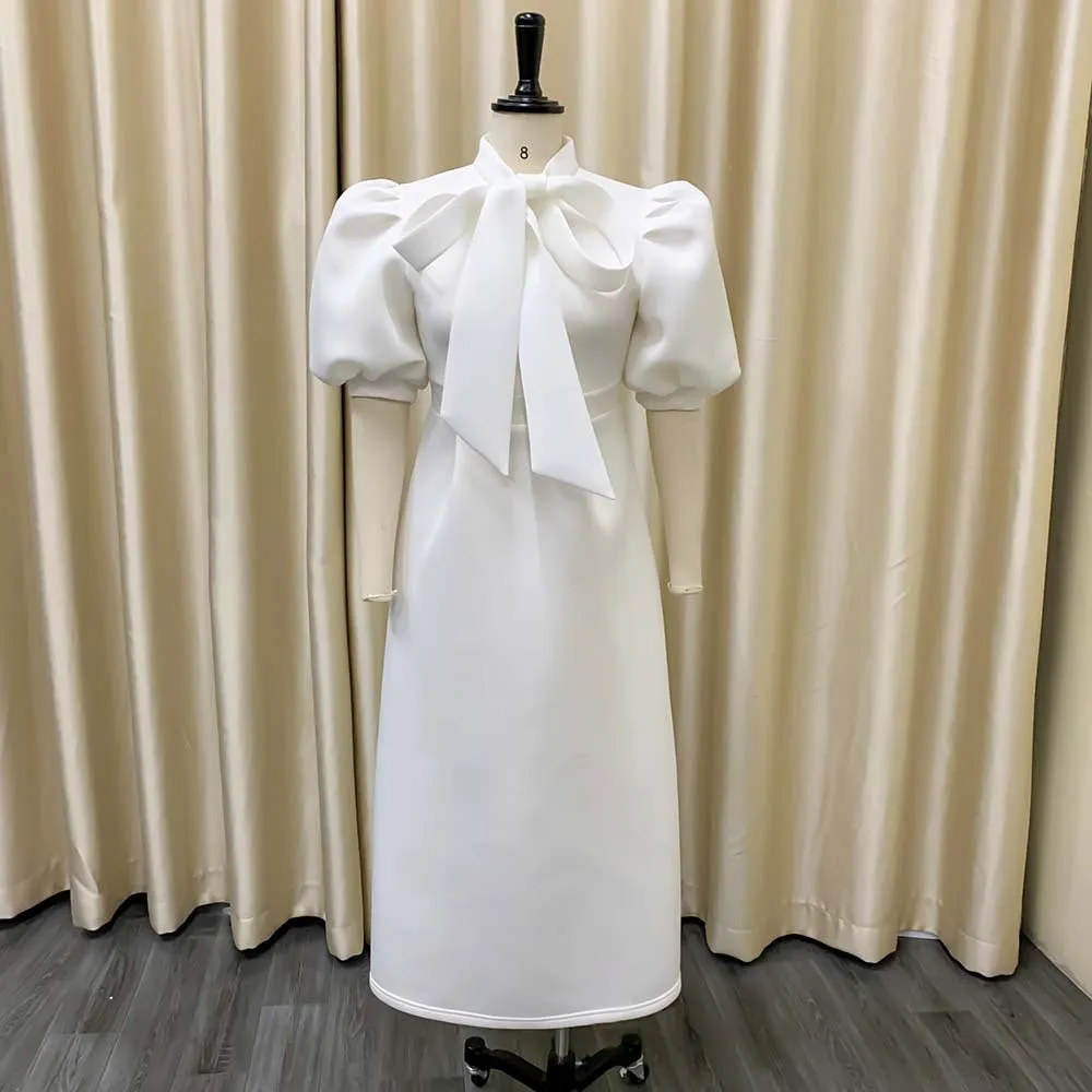 2023 Latest Design Summer Banquet Dresses Women Lady Elegant Solid Color Bow Short Sleeve Party Dress Evening Dress