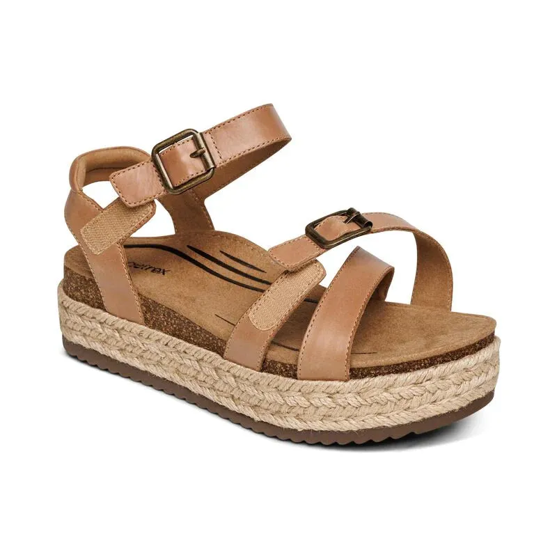 AETREX PAULA PLATFORM WEDGE SANDAL CAMEL