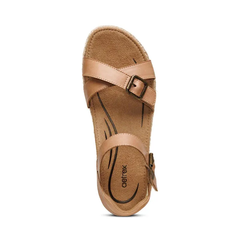 AETREX PAULA PLATFORM WEDGE SANDAL CAMEL