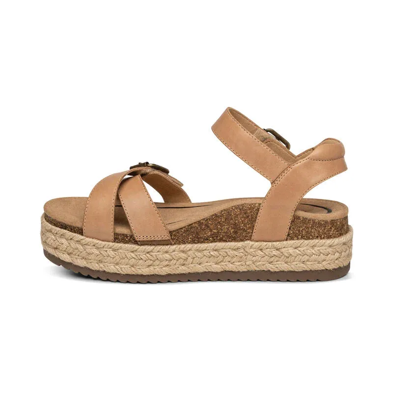 AETREX PAULA PLATFORM WEDGE SANDAL CAMEL