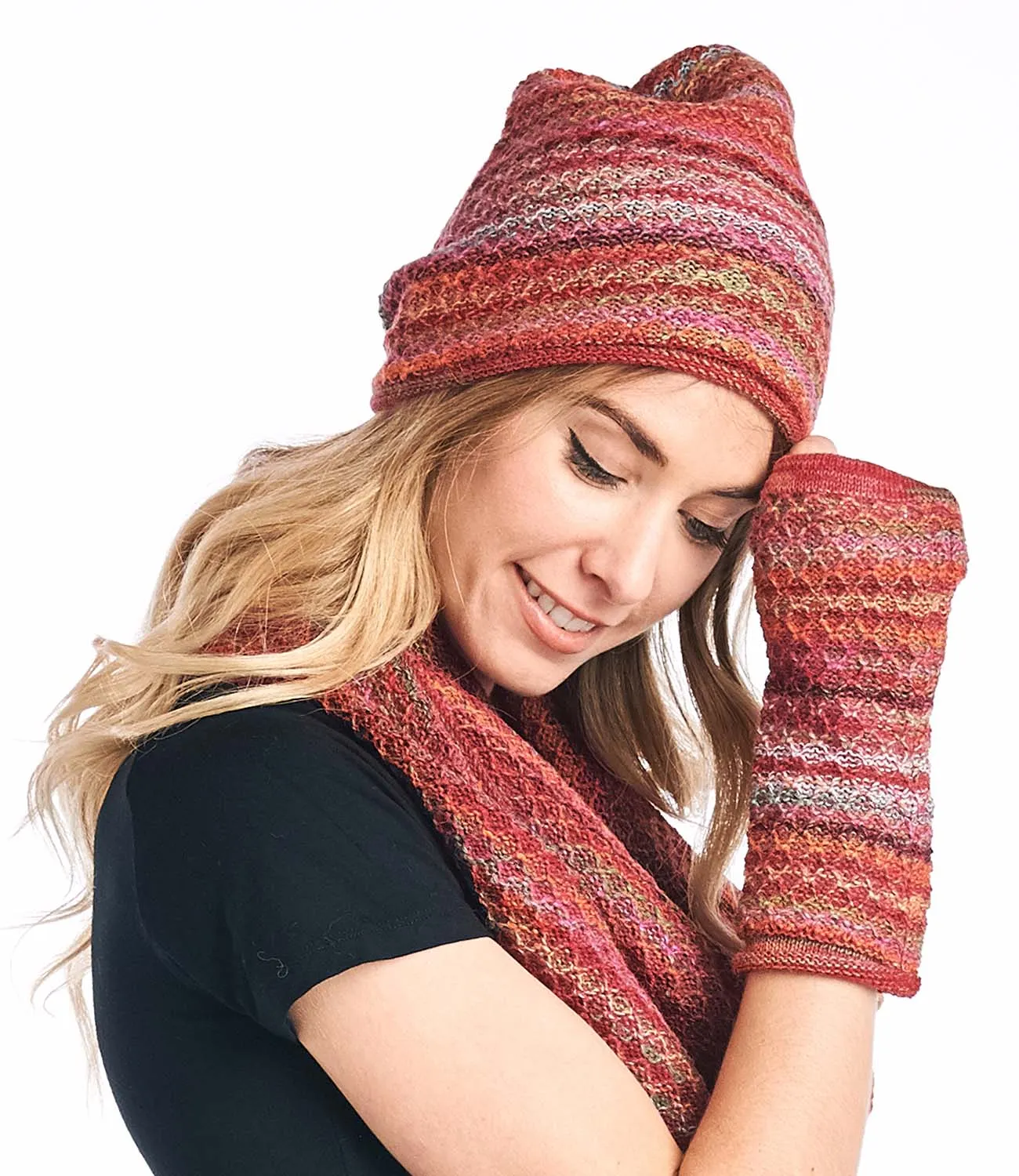 Alpaca Beanie Hat - Printed - Saffron