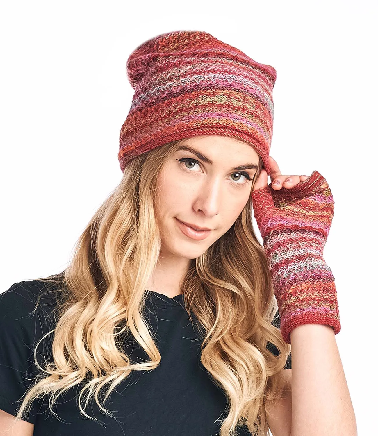 Alpaca Beanie Hat - Printed - Saffron
