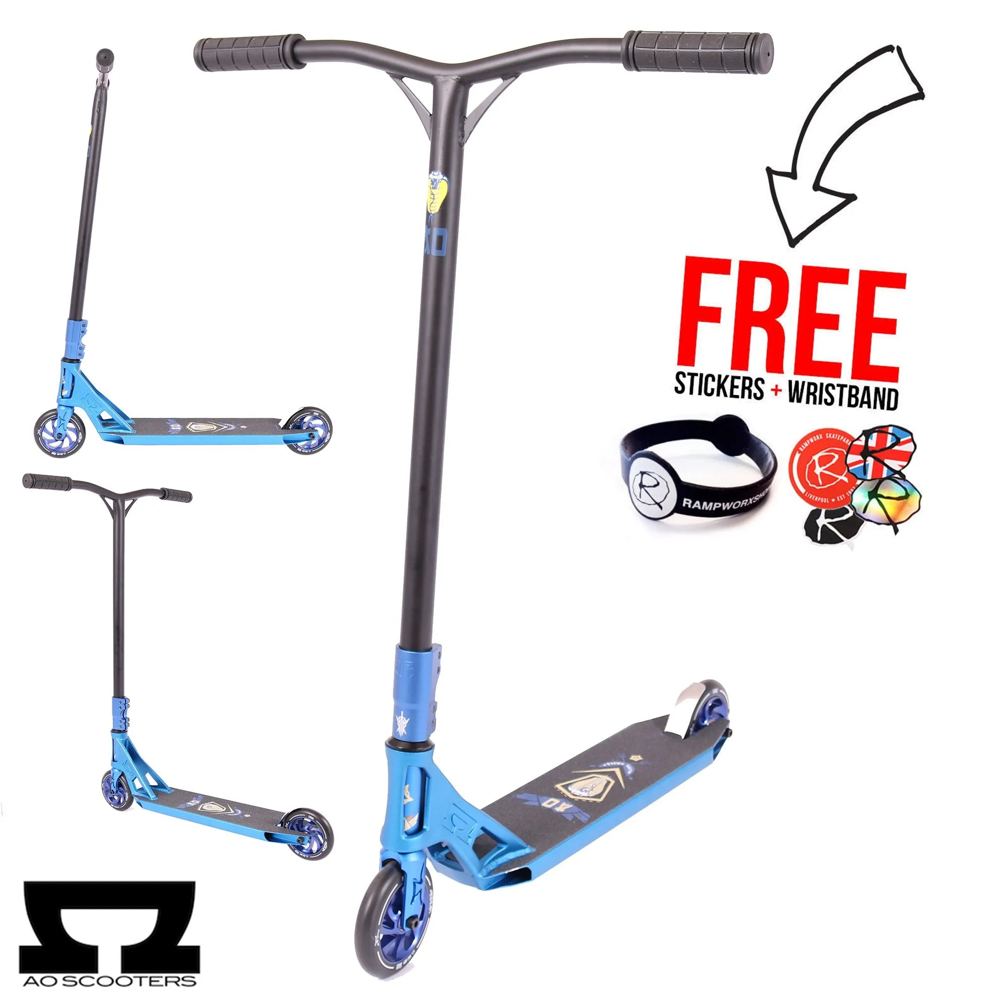 AO Scooters 2017 Stealth 4 Kids Complete Stunt Scooter, Blue