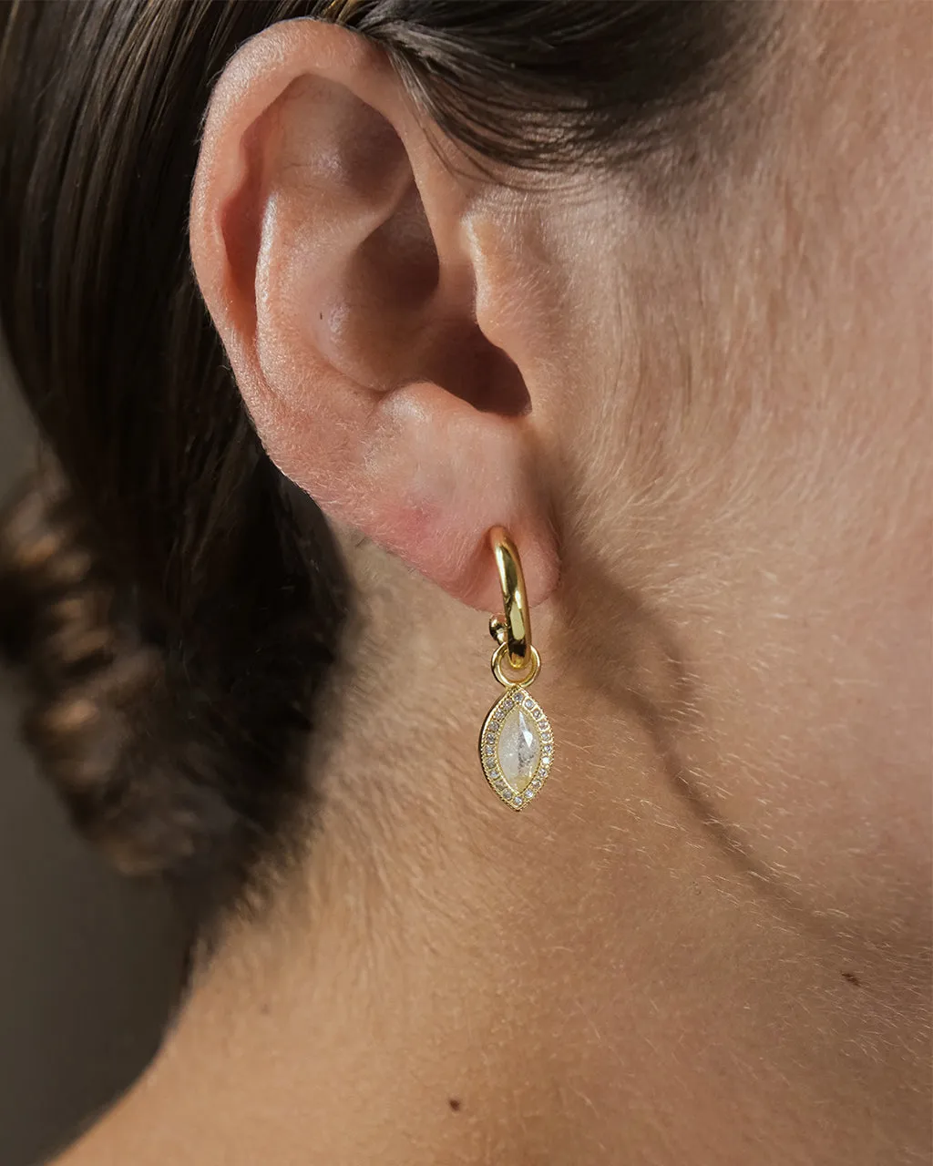 Calla CZ Charm Drop Hoop Earrings