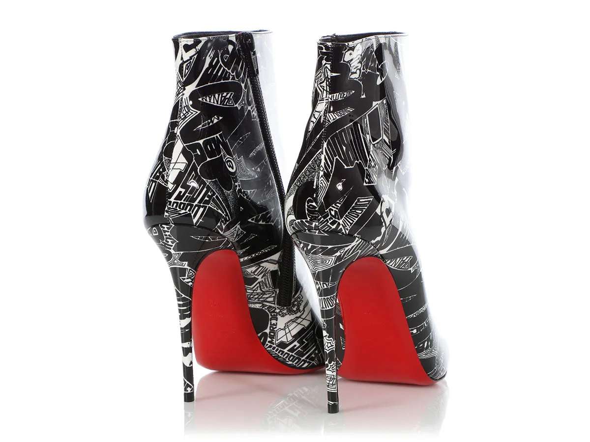 Christian Louboutin Black and White So Kate Graffiti Bootie 100