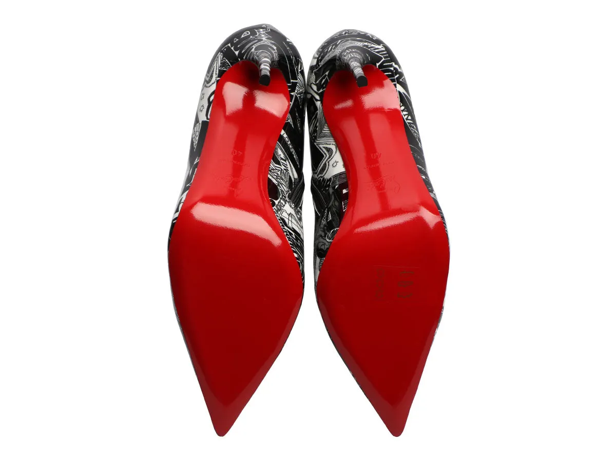 Christian Louboutin Black and White So Kate Graffiti Bootie 100
