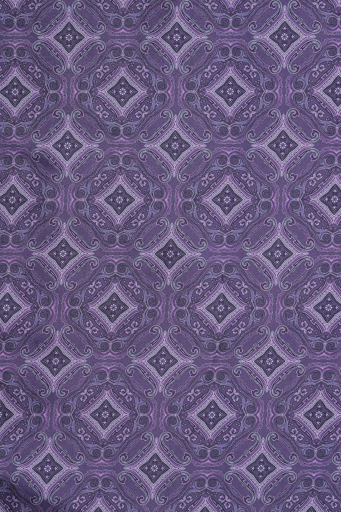 Dark Purple Traditional Pattern Digital Print On Purple French Crepe Fabric