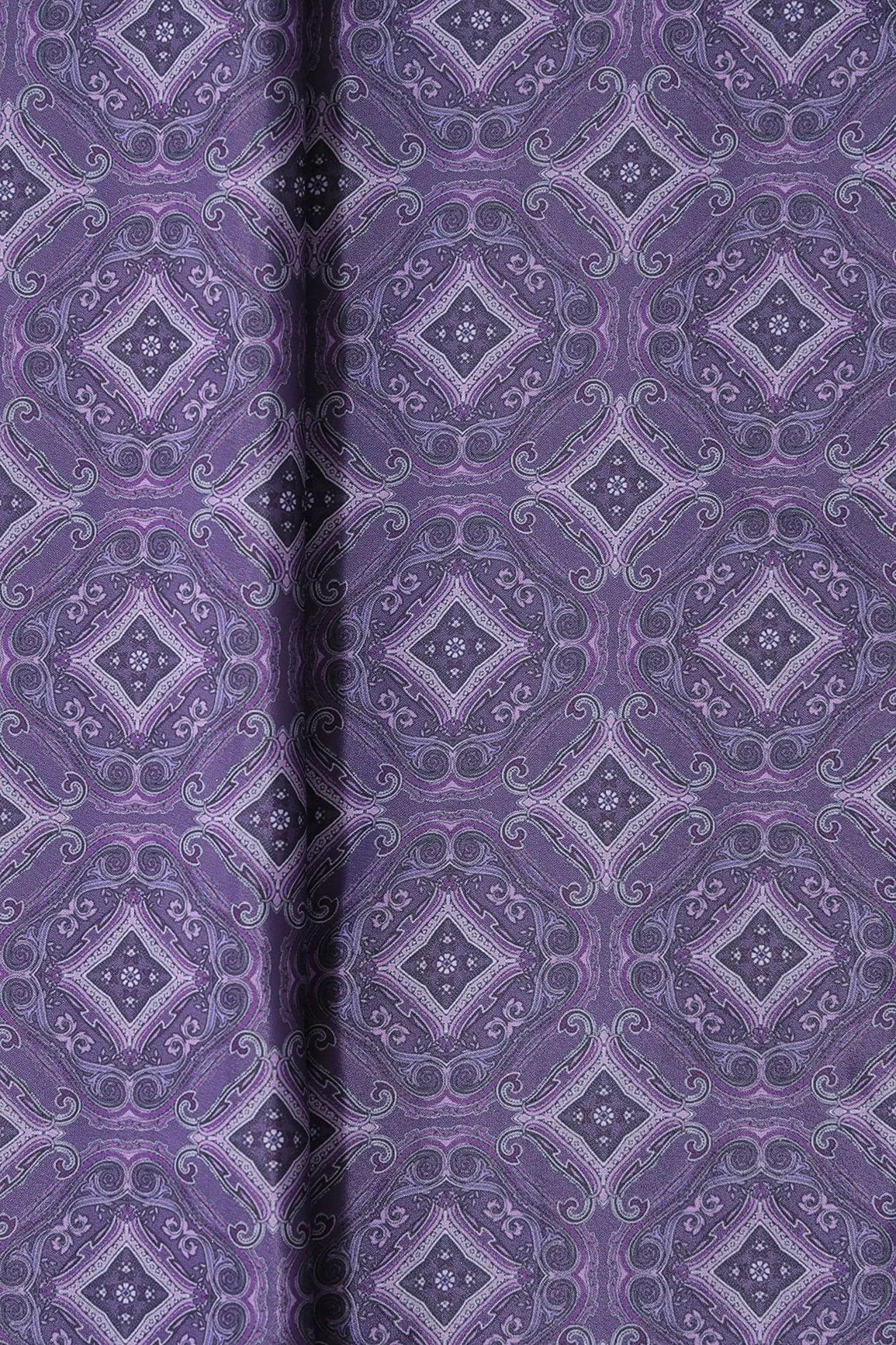 Dark Purple Traditional Pattern Digital Print On Purple French Crepe Fabric