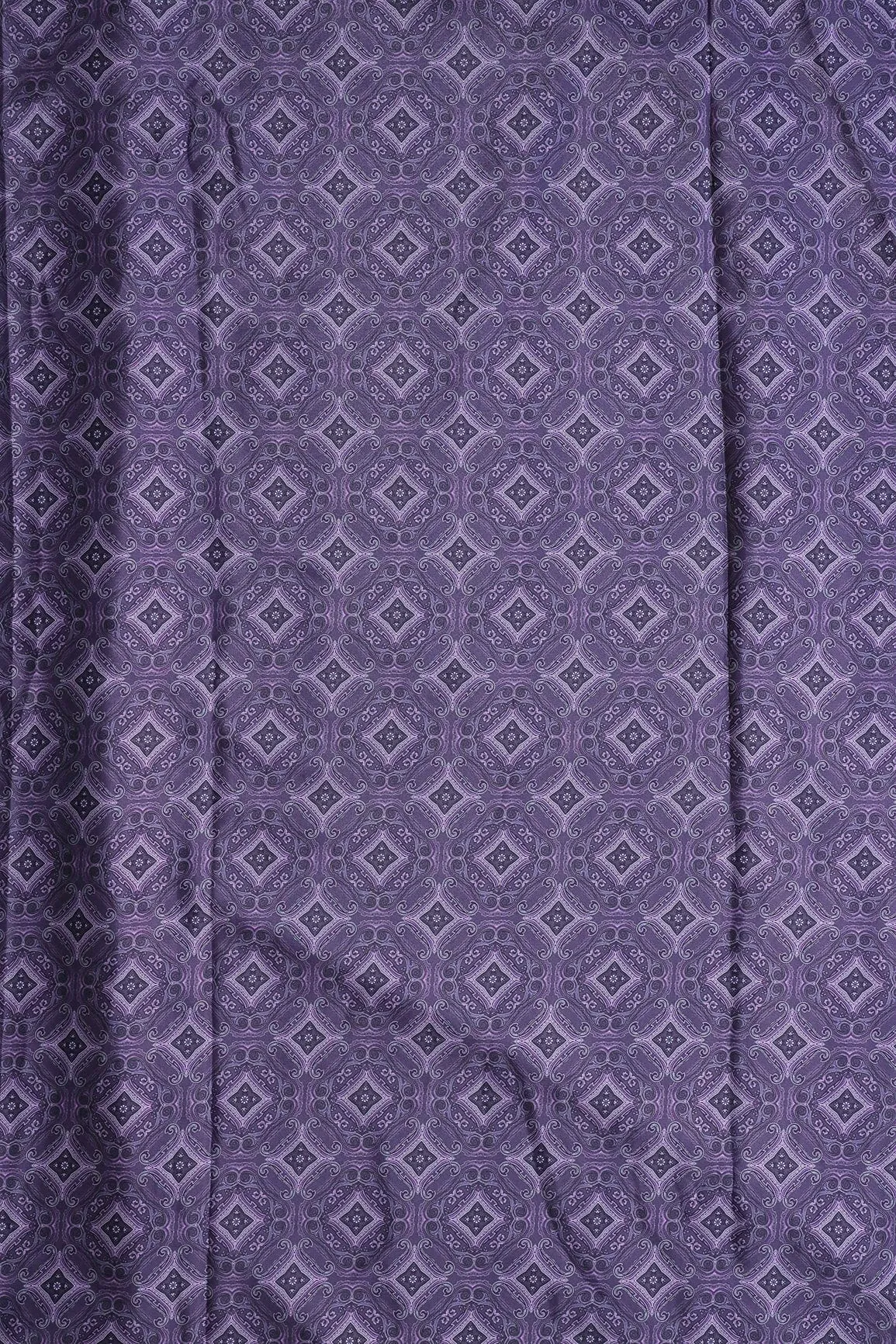 Dark Purple Traditional Pattern Digital Print On Purple French Crepe Fabric
