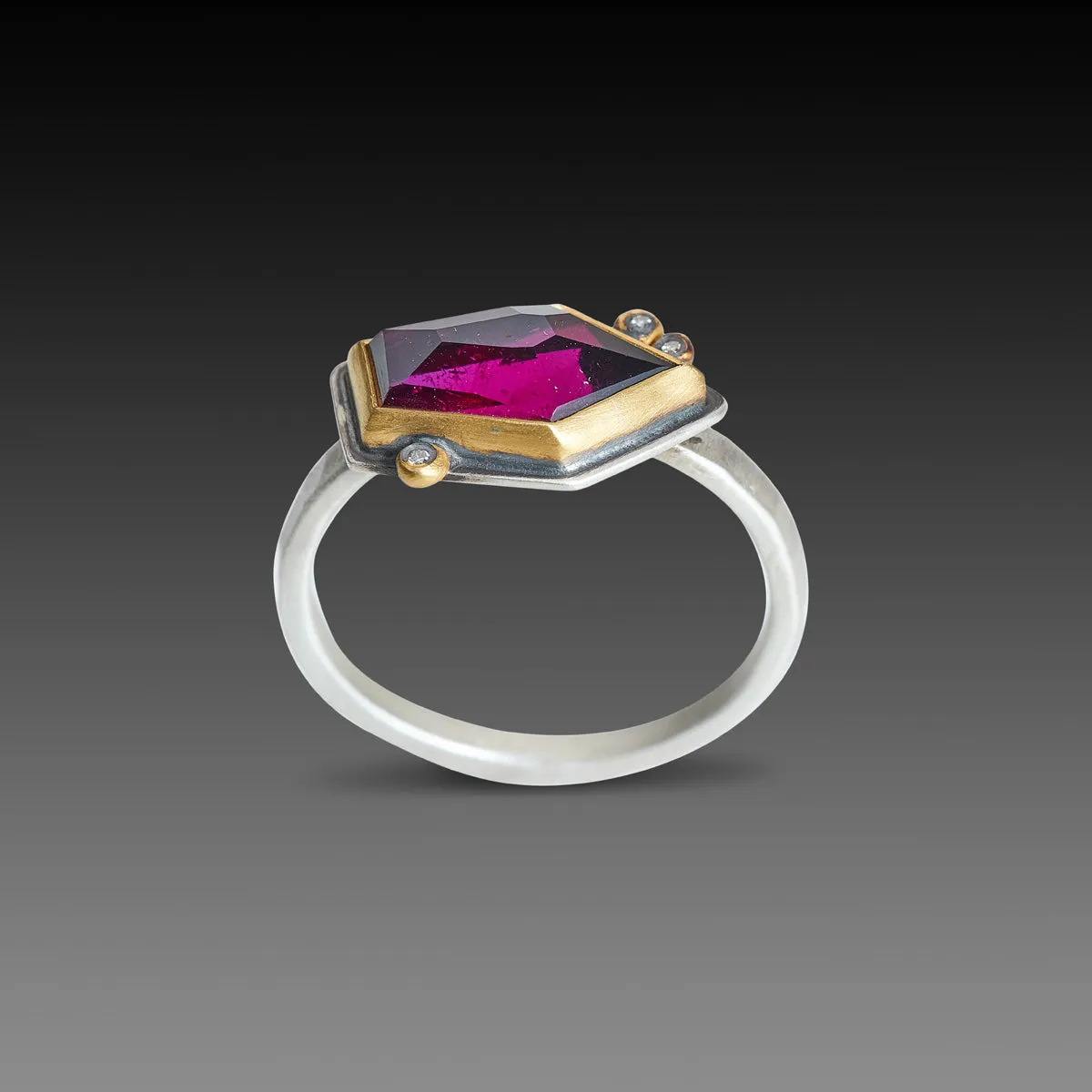 Geometric Rhodolite Garnet Ring