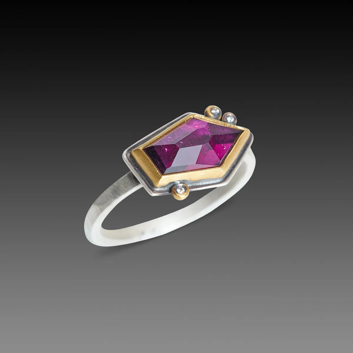 Geometric Rhodolite Garnet Ring