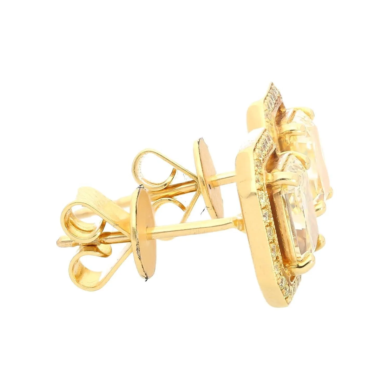 GIA Certified Natural 3 Carat TW Fancy Yellow Diamond Radiant Cut Stud Earrings in 18K Gold
