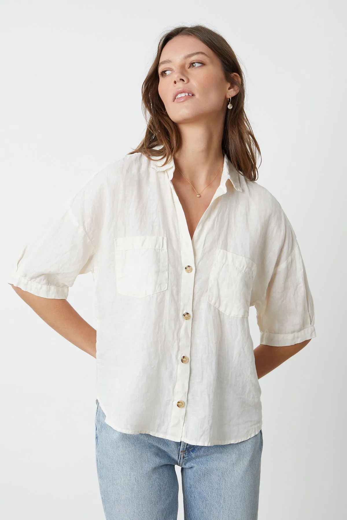 MARIA LINEN BUTTON-UP SHIRT