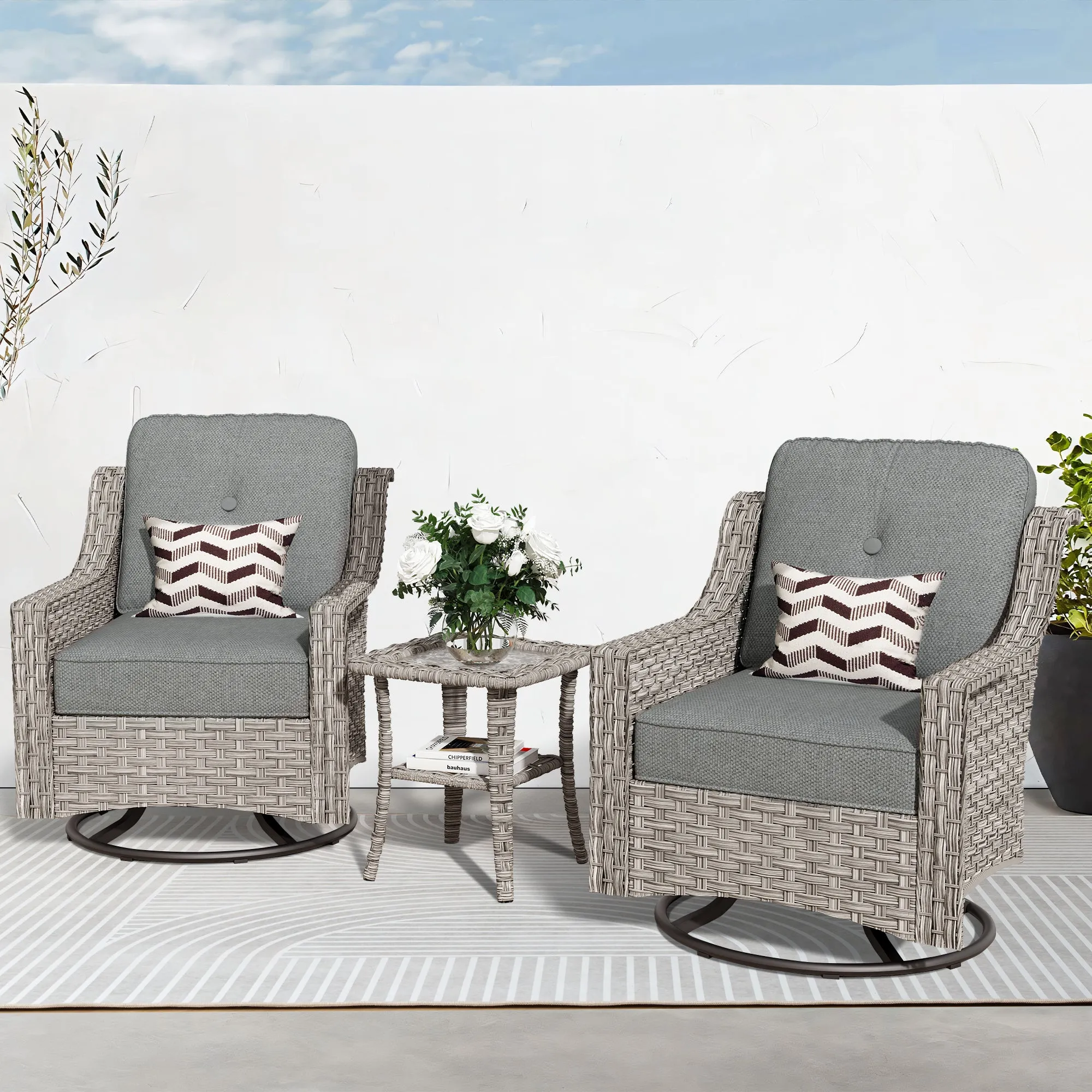 Ovios Conversation Set 3-Piece PAD Series,Swivel Chair