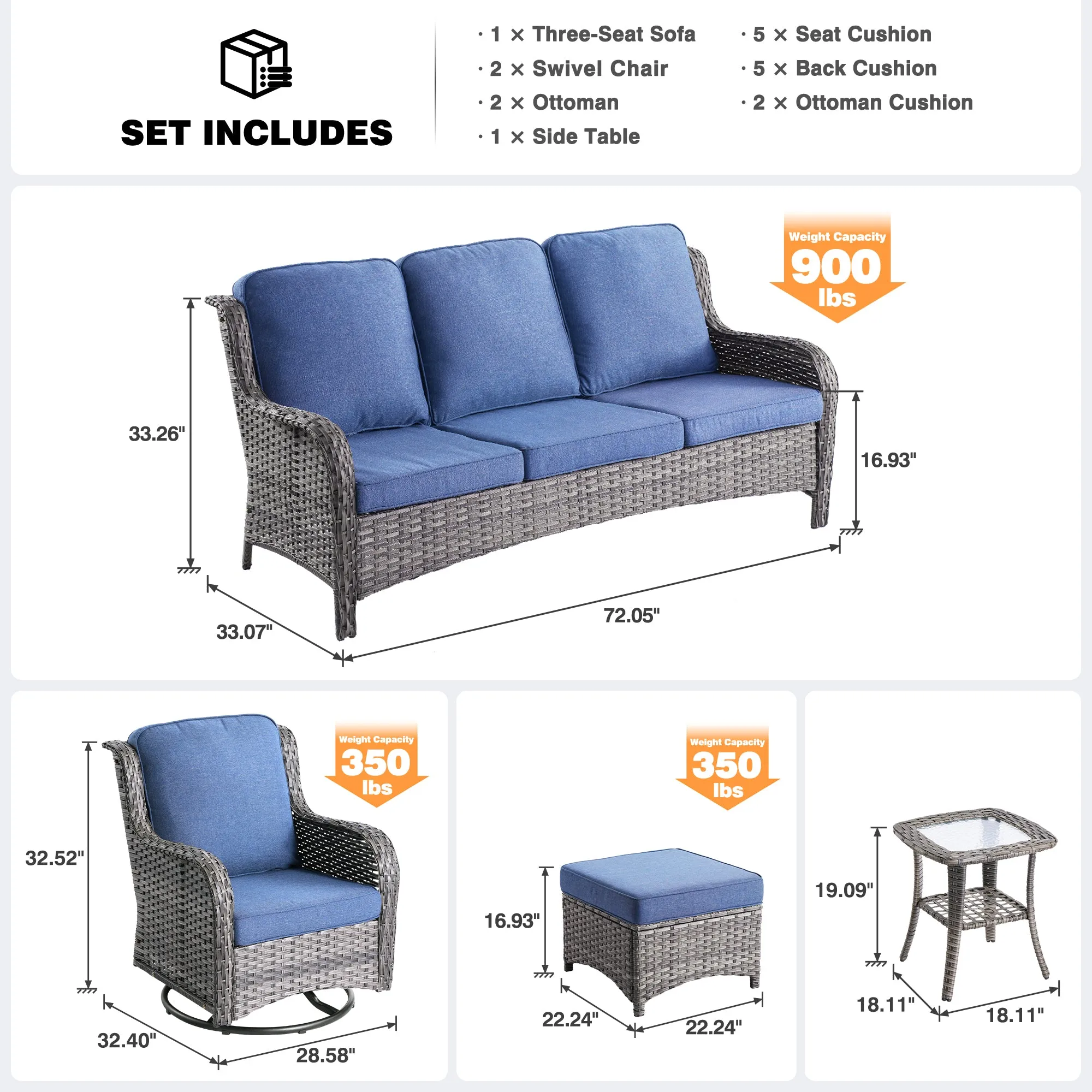 Ovios Patio Furniture Set 6-Piece with Rocking Chairs and Table Kenard