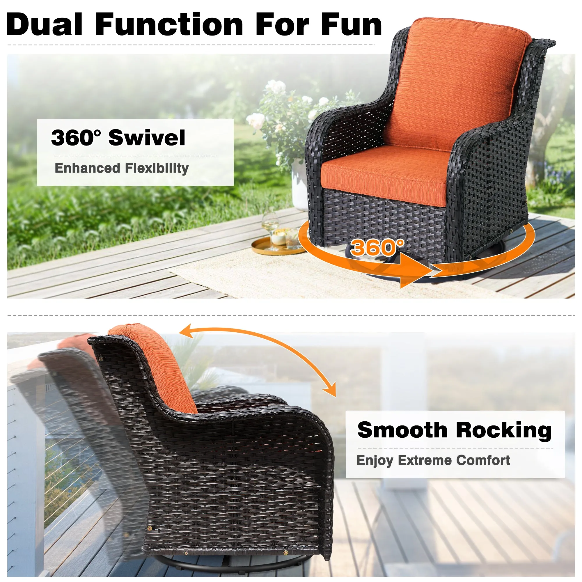 Ovios Patio Furniture Set 6-Piece with Rocking Chairs and Table Kenard