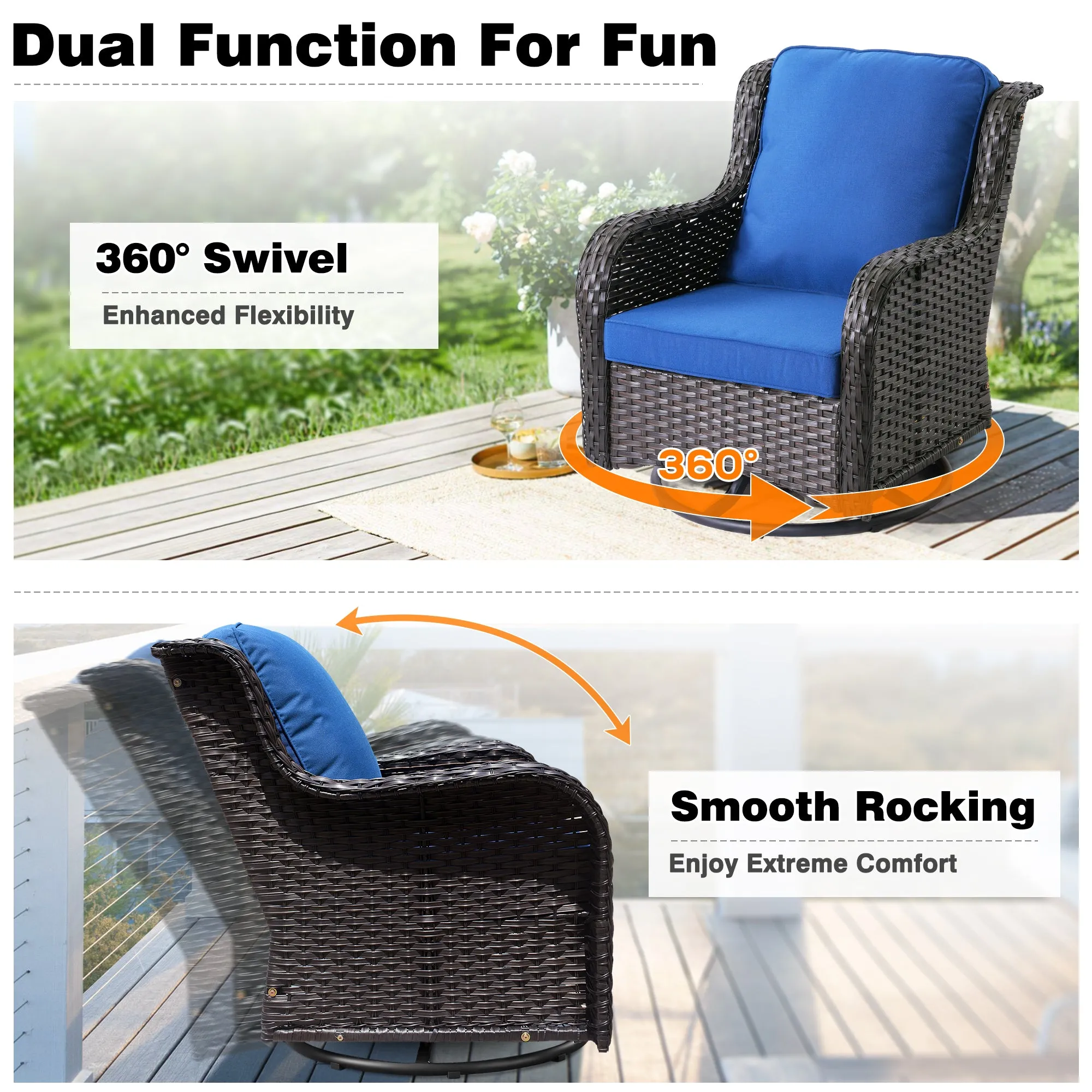 Ovios Patio Furniture Set 6-Piece with Rocking Chairs and Table Kenard