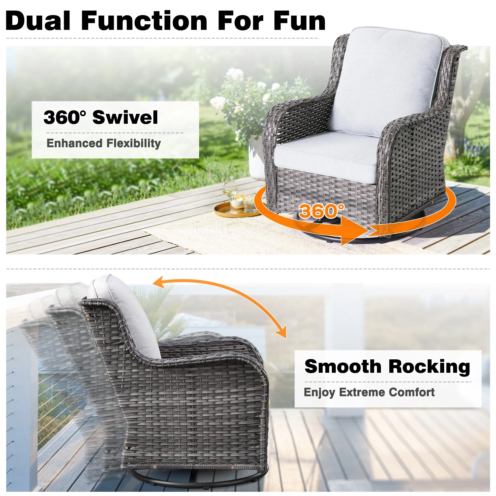 Ovios Patio Furniture Set 6-Piece with Rocking Chairs and Table Kenard