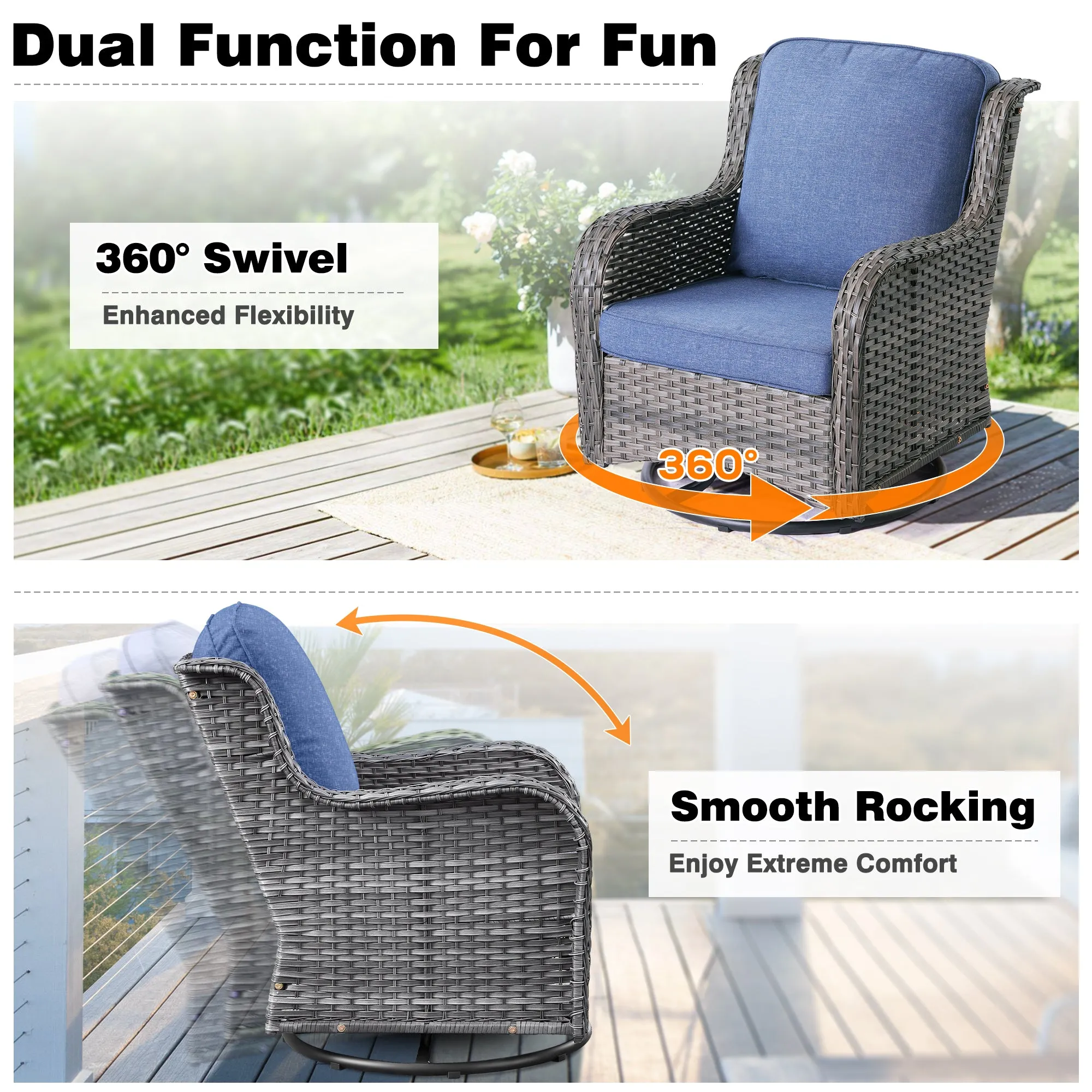 Ovios Patio Furniture Set 6-Piece with Rocking Chairs and Table Kenard