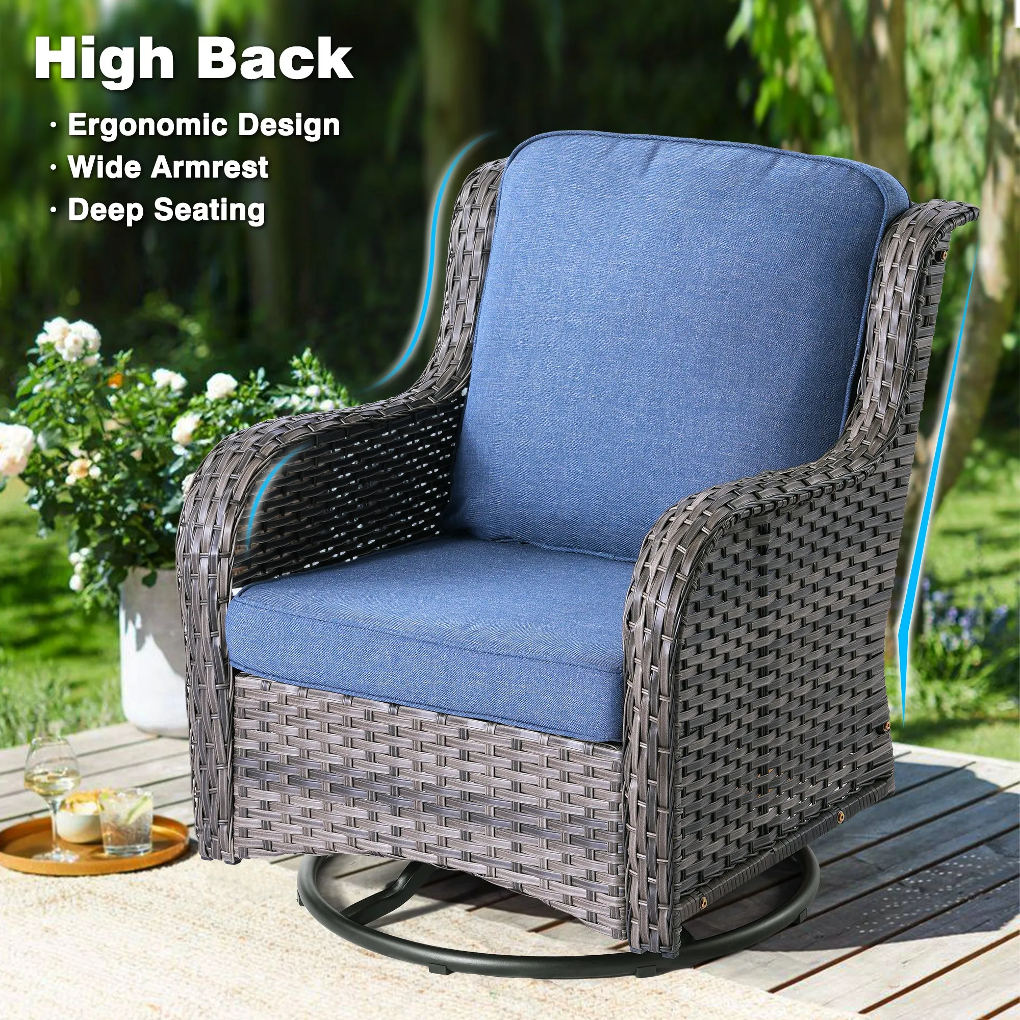 Ovios Patio Furniture Set 6-Piece with Rocking Chairs and Table Kenard