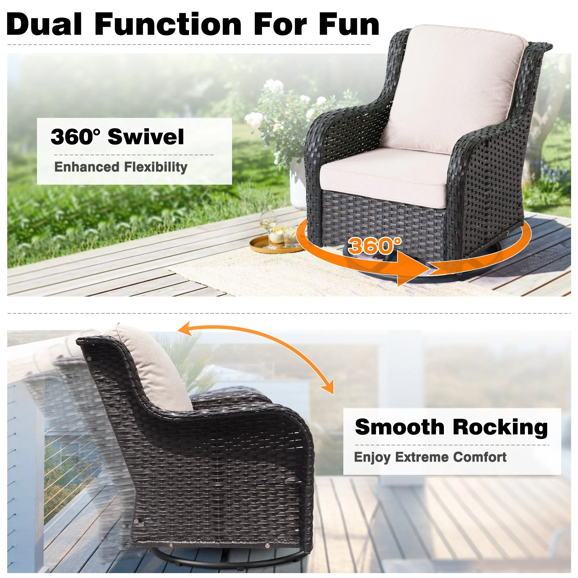 Ovios Patio Furniture Set 6-Piece with Rocking Chairs and Table Kenard