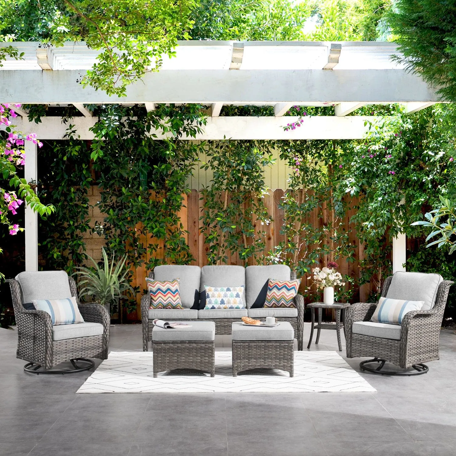 Ovios Patio Furniture Set 6-Piece with Rocking Chairs and Table Kenard