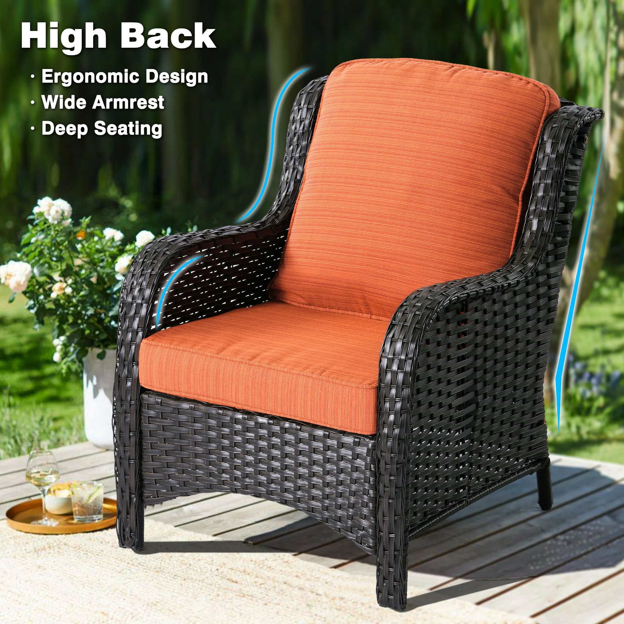 Ovios Patio Kenard 5-Piece Conversation Set with 30'' Fire Pit Table and Loveseat