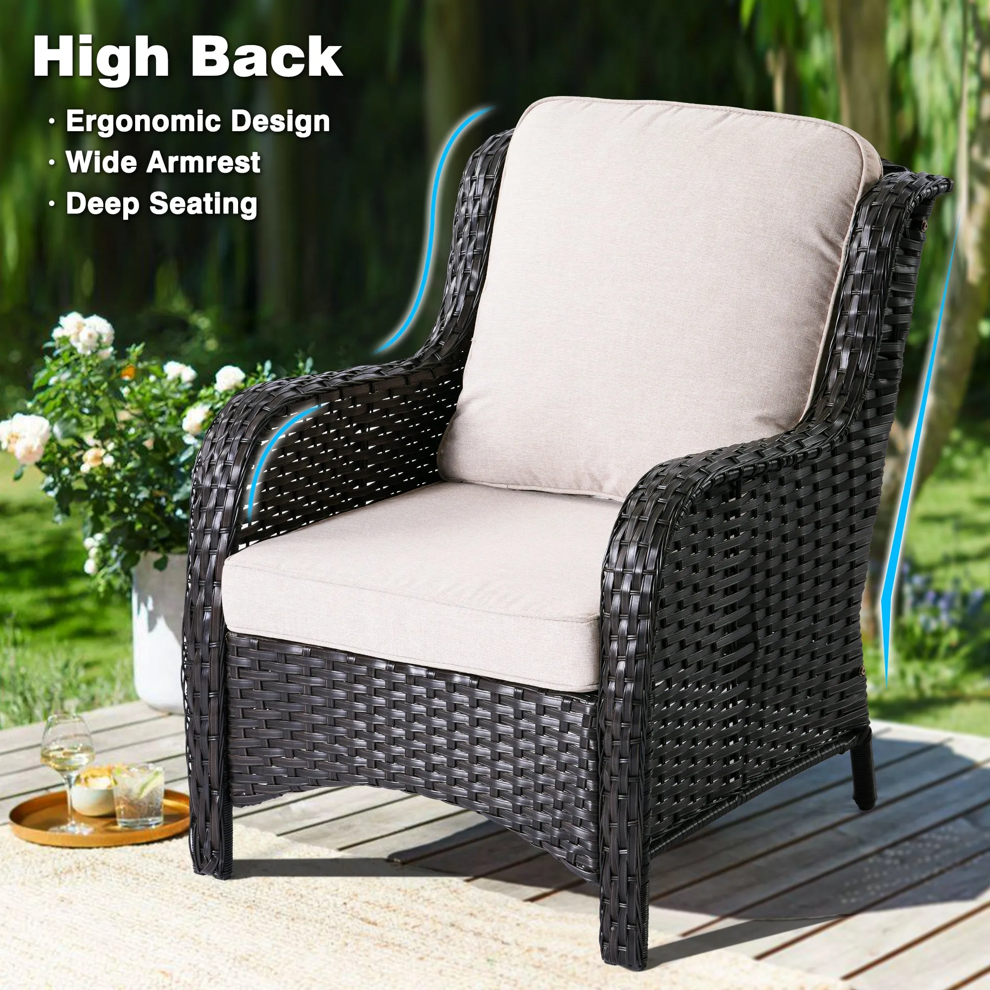 Ovios Patio Kenard 5-Piece Conversation Set with 30'' Fire Pit Table and Loveseat