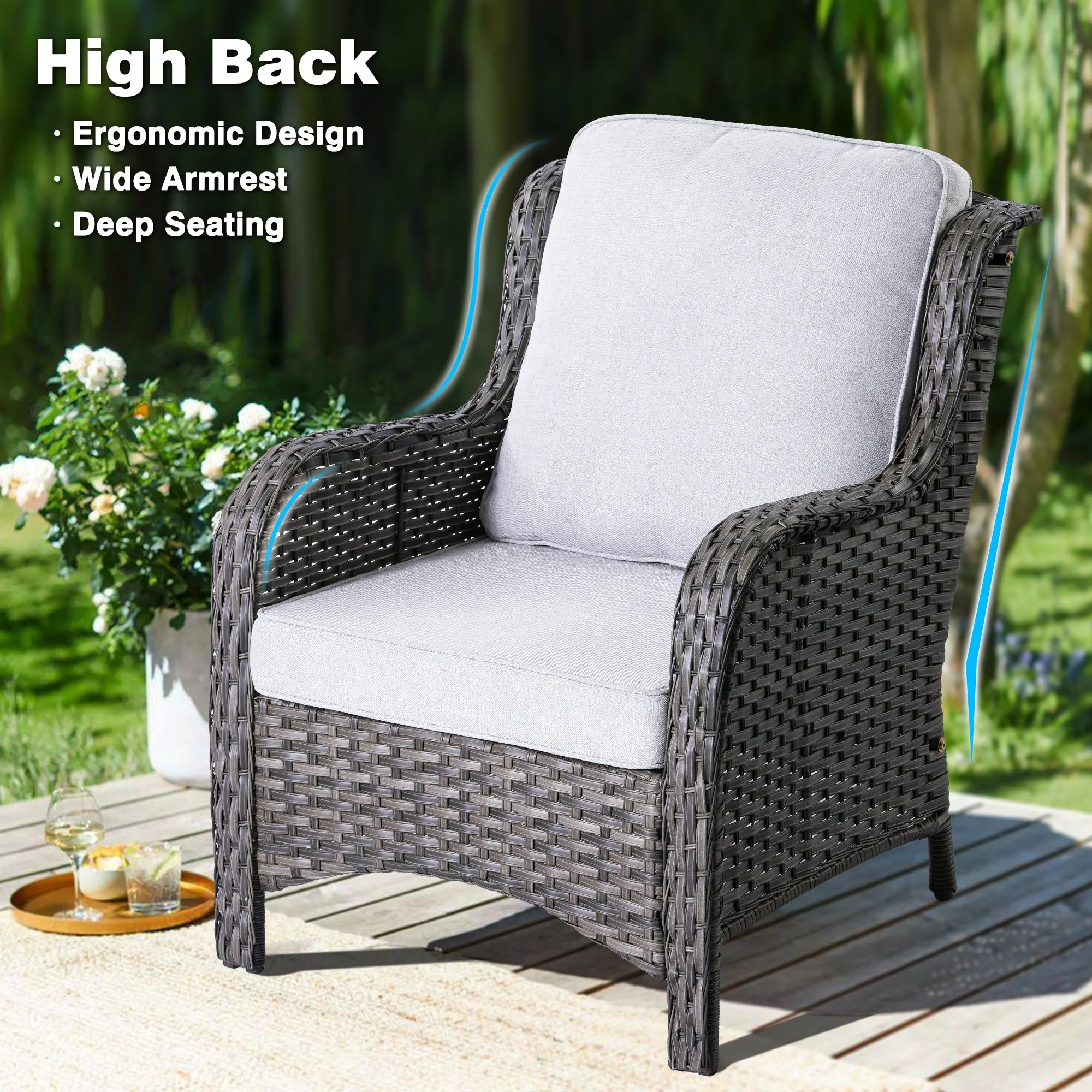 Ovios Patio Kenard 5-Piece Conversation Set with 30'' Fire Pit Table and Loveseat