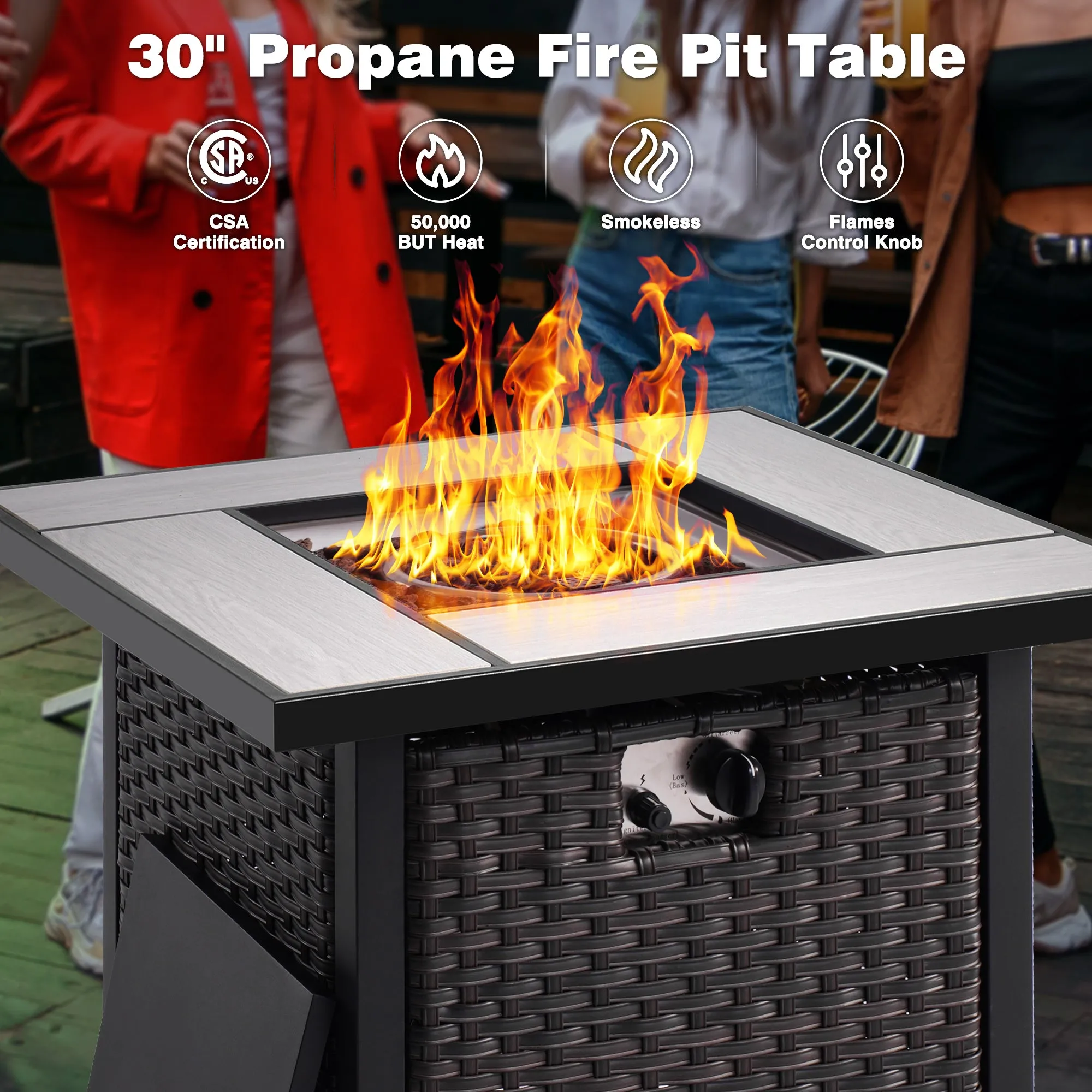 Ovios Patio Kenard 5-Piece Conversation Set with 30'' Fire Pit Table and Loveseat