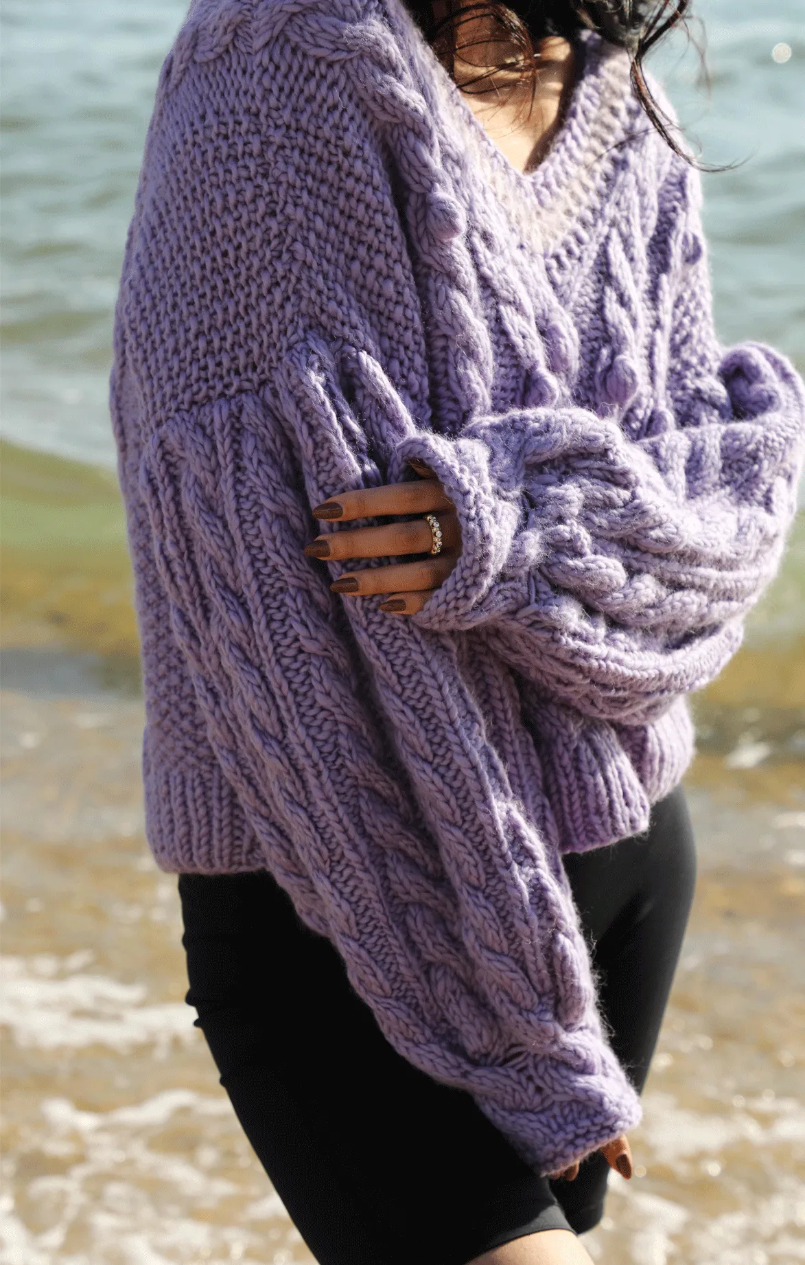 Purple V Neck Wool Sweater