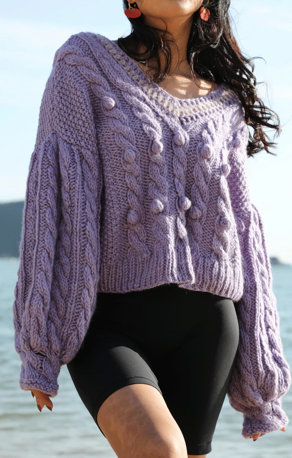 Purple V Neck Wool Sweater