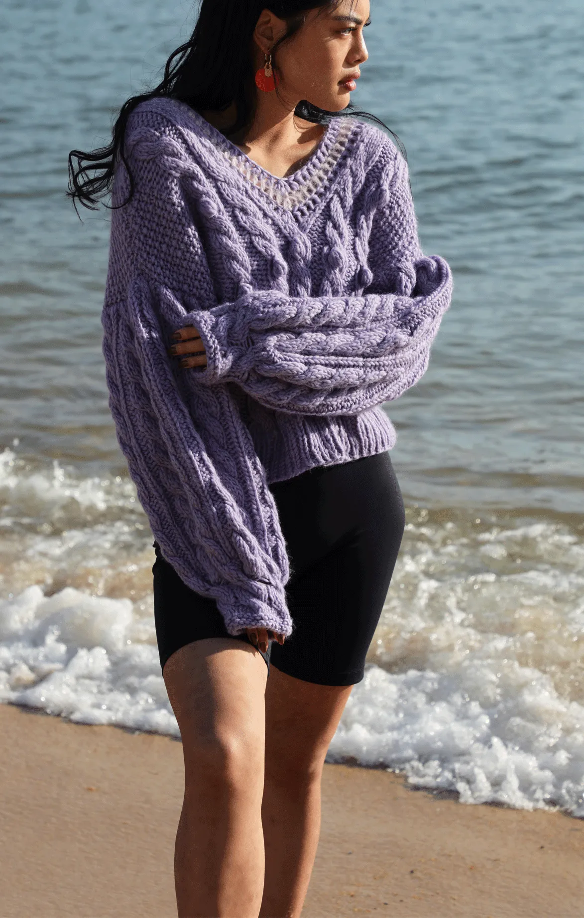 Purple V Neck Wool Sweater