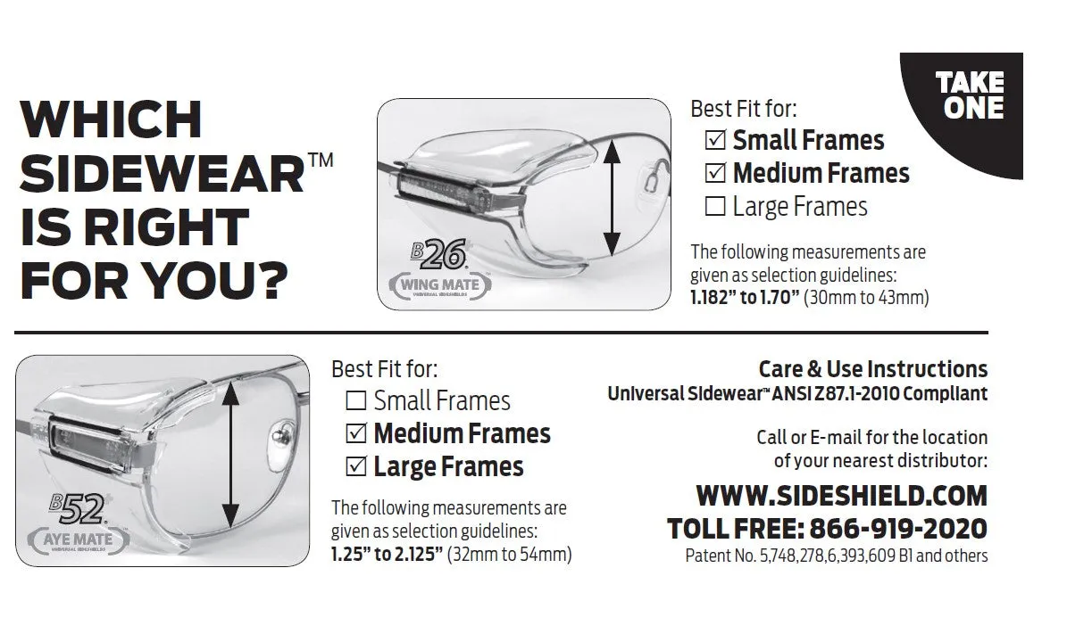 Safety Optical Service B-26  Plus Compliance Pack Universal Sideshields, Glacier Clear 20pairs