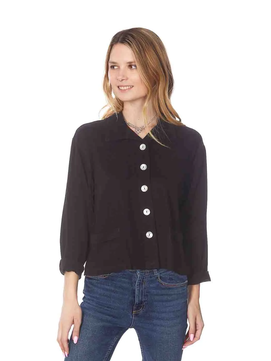 Tianello TENCEL™ Crop "Ishta" Jacket with Front Pockets