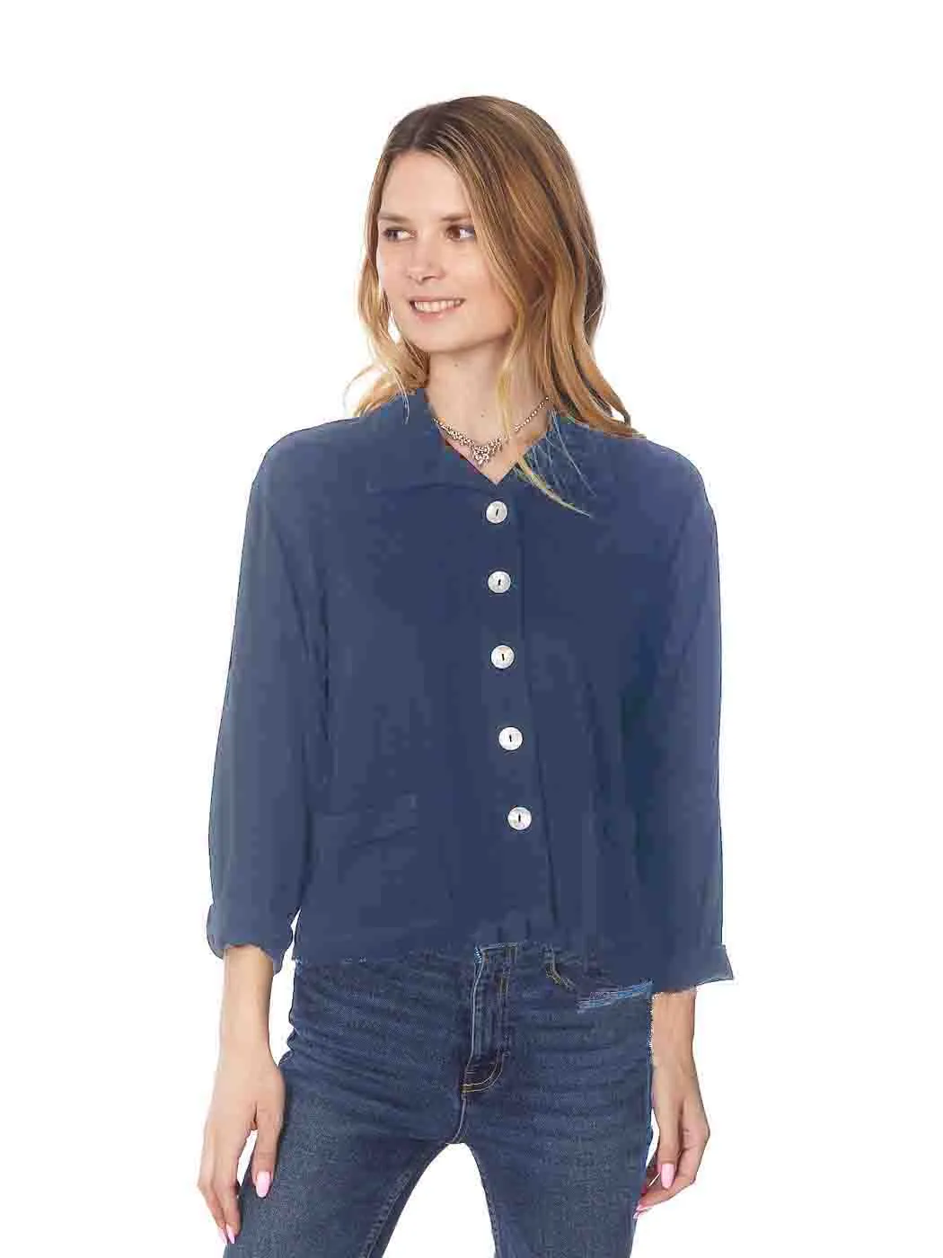 Tianello TENCEL™ Crop "Ishta" Jacket with Front Pockets